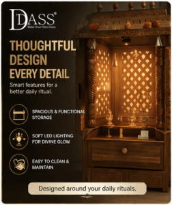 Premium wooden temple craftsmanship by DASS